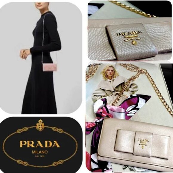 Prada Cream Bow Clutch with Gold Chain - Picture 1 of 11